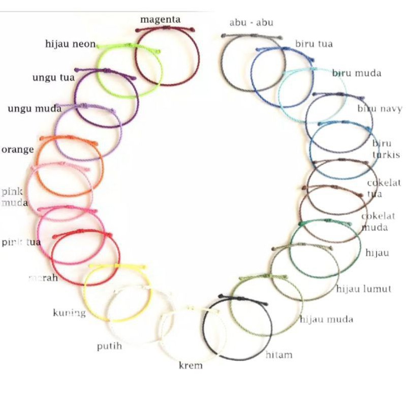 Gelang Tali Pelintir 1mm Polos Simple 27 Warna Waterproof Tali Tambang