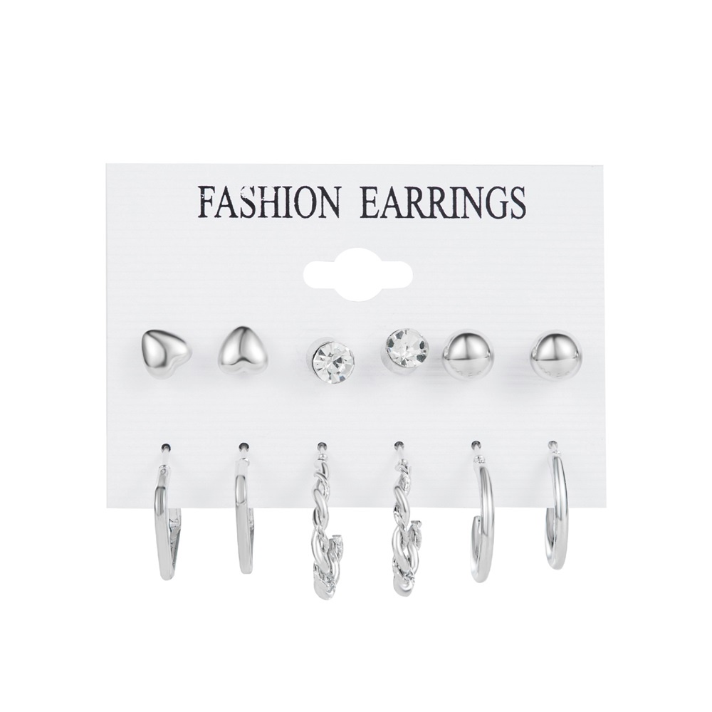 12pcs / Set Anting Tusuk Silver Hias Kristal / Cubic Zircon / Mutiara Untuk Wanita