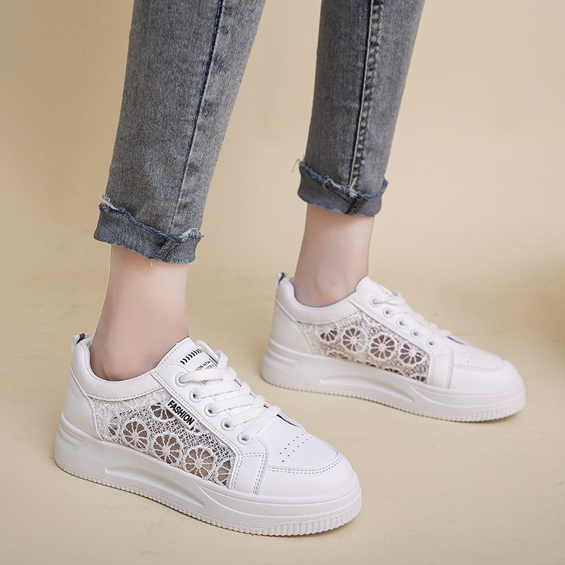 【CUCI GUDANG】 Sepatu Sneakers Wanita putih mesh Kasual Pola bernapas size 35-40 +Tinggi tumit 3,5 cm