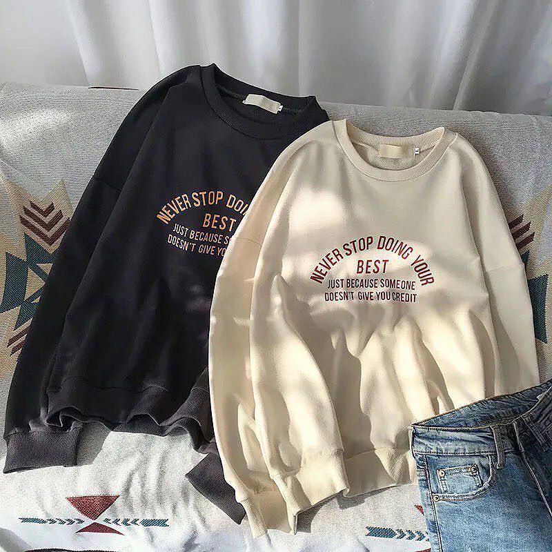 NEVER STOP DOING YOUR BEST SWEATER UNISEX FLEECE TEBAL TERBARU'