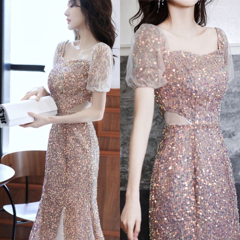 ND-31 S-2XL Gaun pesta impor dress pesta gaun gold bling bling gaun pesta baju pesta wanita