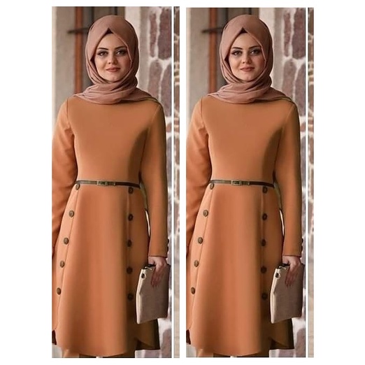 Baju Gamis Syari Syar I asdf Muslim Pesta Fashion Wanita Remaja Murah Terbaru Dress Polos 2020 2021-SYFA TUNIK - MOCCA