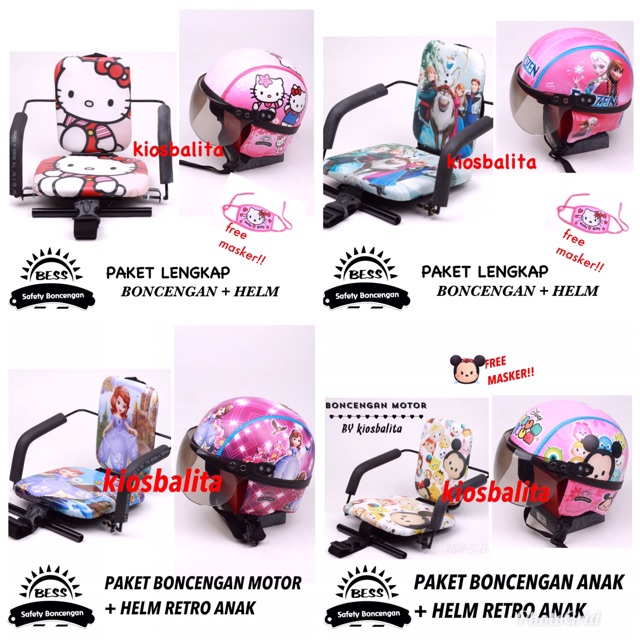 FREE MASKER!! PAKET KURSI BONCENGAN MOTOR ANAK + HELM RETRO ANAK