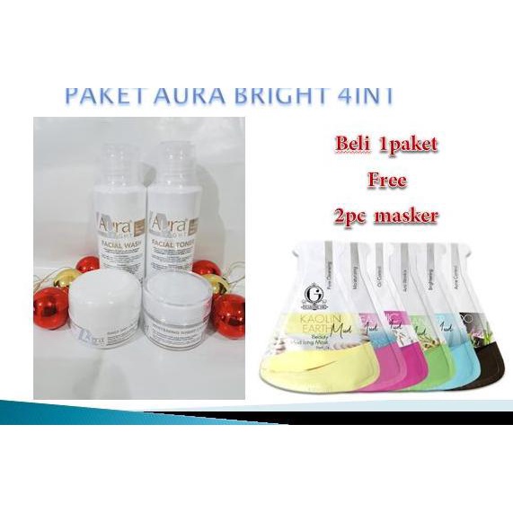 AURA BRIGHT PAKET 4IN1 CREAM SIANG+MALAM+TONER+FACIAL - PAKET AURA