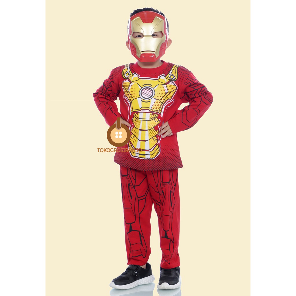 TOKOGROSIRAN.ID - SETELAN TOPENG KOSTUM ANAK LAKI IRONMAN GRATIS TOPENG BAJU ANAK LAKI SUPERHERO