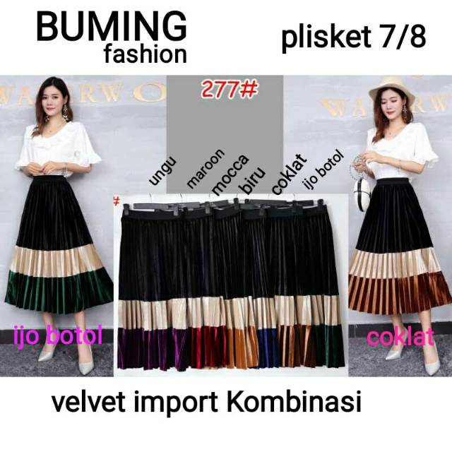 Rok flare rok plisket import ( 7/8 kombinasi 277 ) rok plisket import kekinian by toko BUMINGfashion