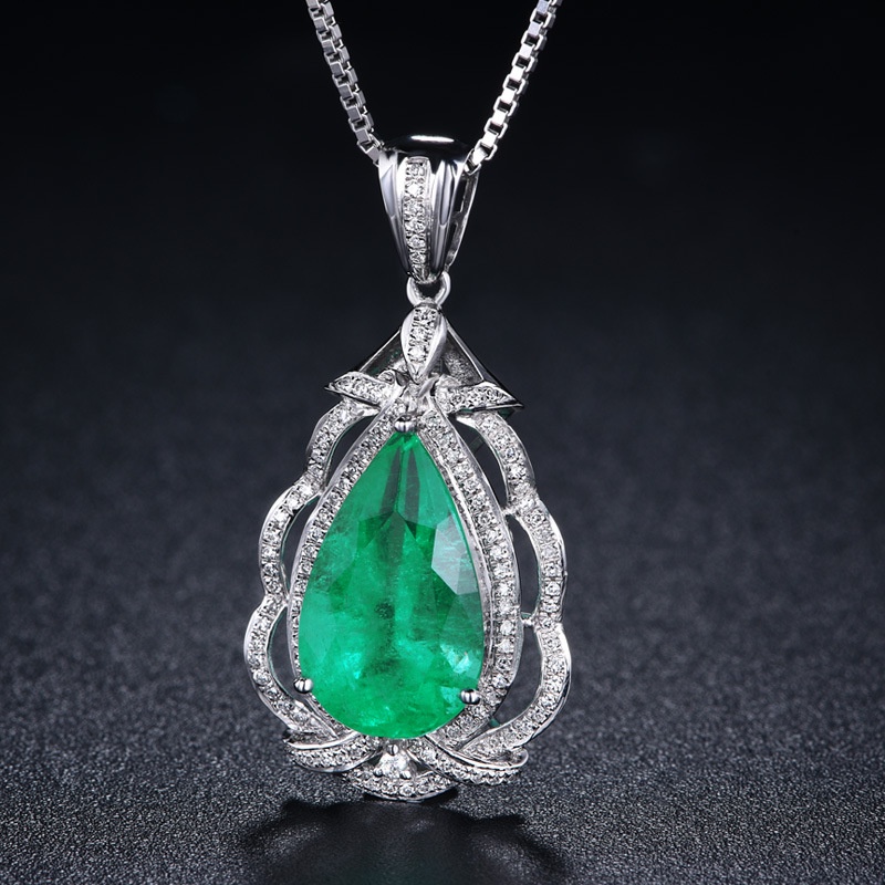 [Ready Stock]Fashion New Inlaid Water Drop Pear-Shaped Colored Gem Pendant Necklace