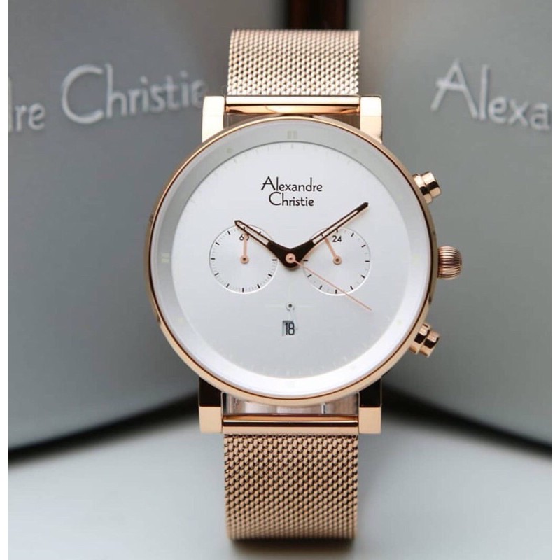 JAM TANGAN PRIA ALEXANDRE CHRISTIE AC 6547 ROSEGOLD RANTAI PASIR ORIGINAL