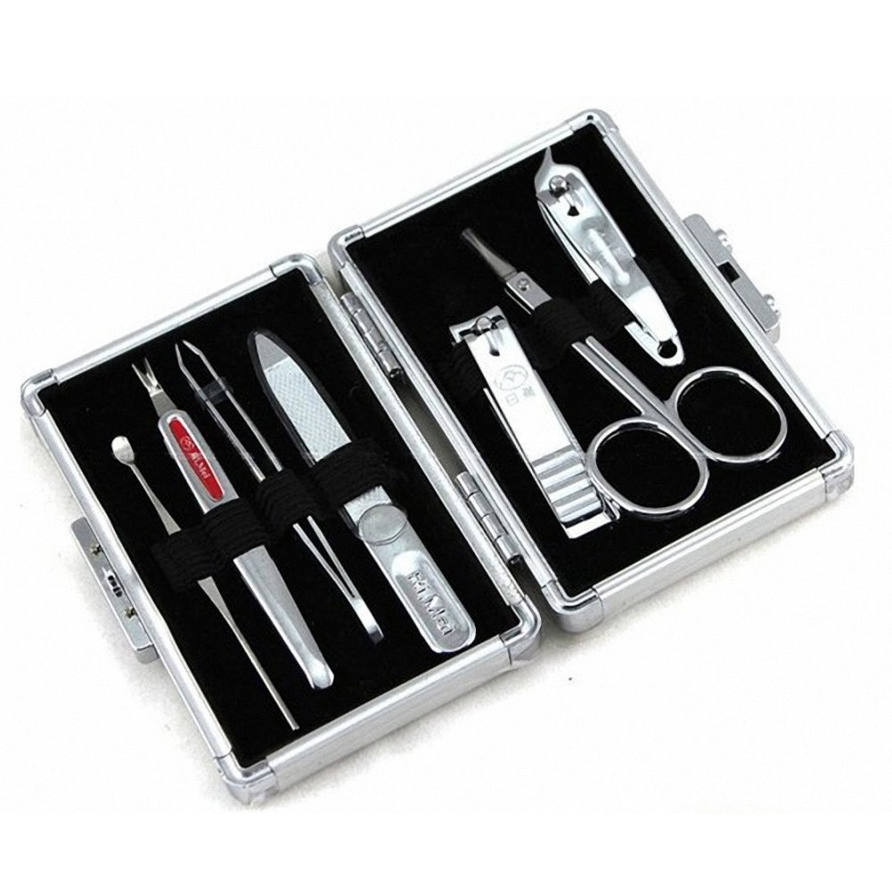 Manicure Set 7in1 Premium Kotak Silver Gunting Asah Kuku Bagus Kuat Stainless Korek Kuping Pinset