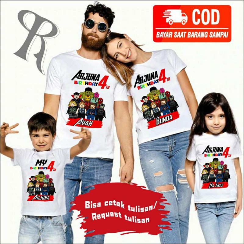 BAJU KAOS COUPLE KELUARGA | KAOS CUSTOM FAMILY CUSTOM ULANG TAHUN TEMA LEGO AVENGER - BEST SELLER -
