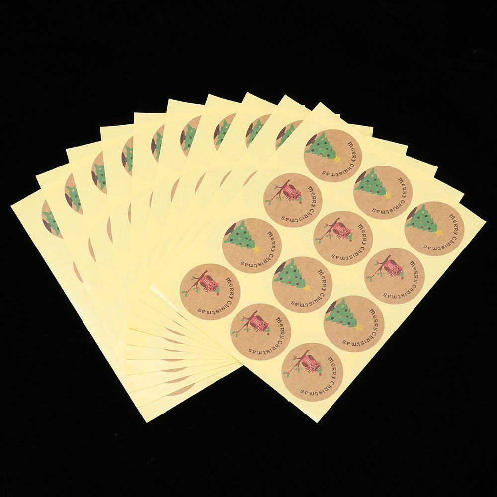 CHOOKYY 60 /120 pcs Stiker Natal Owl Kraft Kreatif Baking Paket Kertas Kue Dekorasi DIY Desain Kemasan Segel