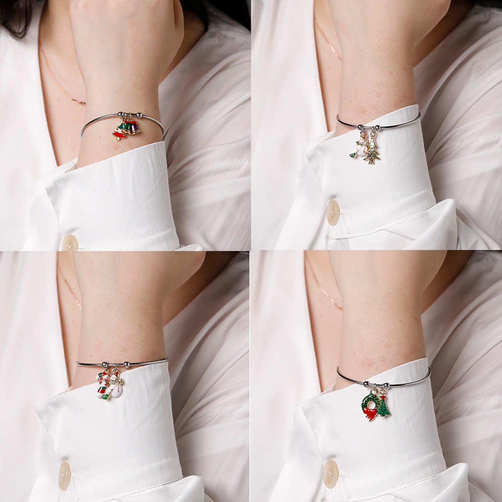 Hu Hu Hu Hu Hu Alat Bantu Pasang Kacamata♡ Gelang Tangan Alloy Klasik Wanita Hias Liontin Pohon Natal Rusa Santa Claus Untuk Hadiah