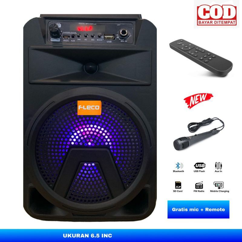 COD SPEAKER BLUETOOTH SALON AKTIF FLECO 6'5 INCH F-3363/F-3362/F-6011 PLUS MIC+REMOTE SPEAKER X-BASS