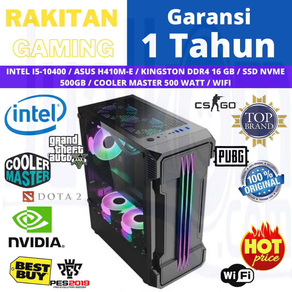 PC Rakitan Gaming Intel i5-10400 16GB 500GB NVMe H510M-E WiFi