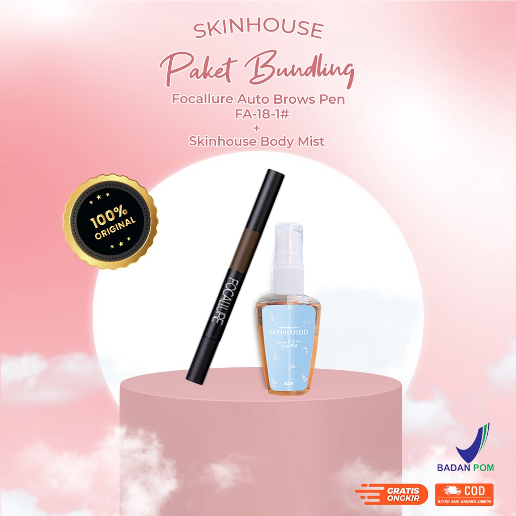 [ SKINHOUSEID ] PAKET BUNDLING FOCALLURE Eyebrow Auto Brows Pen FA18 / BODY MIST SEKINHOUSEID 55ML