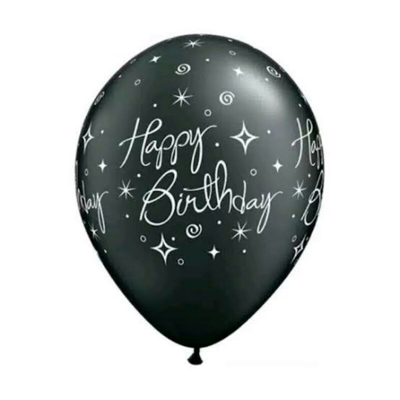 BALON LATEX HBD HITAM/BALON HAPPY BIRTHDAY/BALON MOTIF HAPPY BIRTHDAY HITAM TEBAL/BALON LATEX MOTIF
