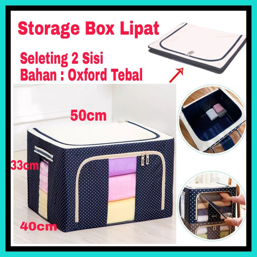 NA - Storage Box Lipat Bahan Tebal Dual Zipper - Box Bed Cover 66L