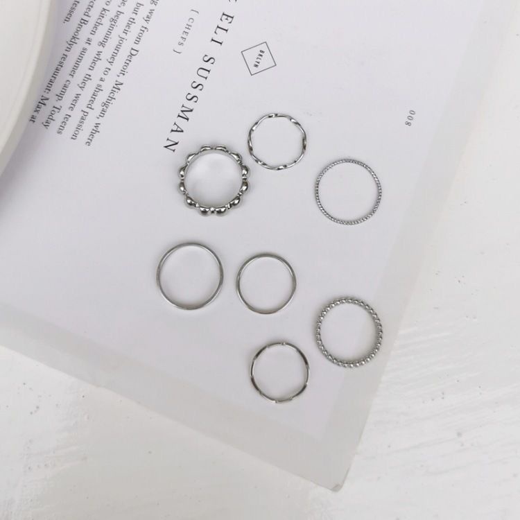 ➰CKK➰K25 7pcs / Set Cincin Rantai Emas Model Terbuka Gaya Retro Korea Untuk Aksesoris Perhiasan