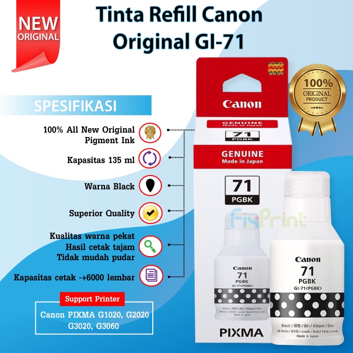 SET CMYK Tinta Original Canon GI71 GI-71 Printer G1020 G2020 G3020