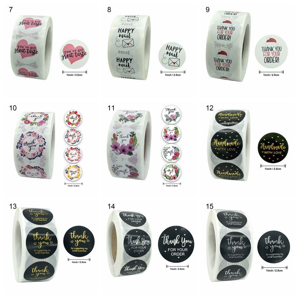 R-flower 500Pcs Thank You Stiker DIY Kerajinan Tangan Perlengkapan Pesta Happy Mail Paket label Bulat Hadiah Kertas Sticker