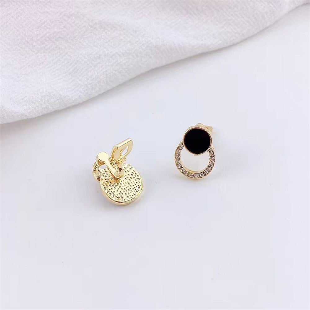 Anting Klip Tanpa Tindik Bentuk Geometri Bulat Aksen Kristal Untuk Perhiasan Wanita