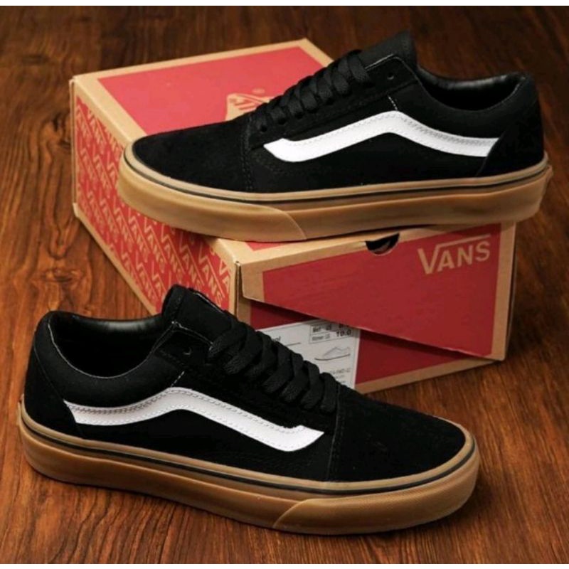 SEPATU43 VANS AUTHENTIC FULL BLACK HITAM COKLAT OLDSKOOL ERA SK8