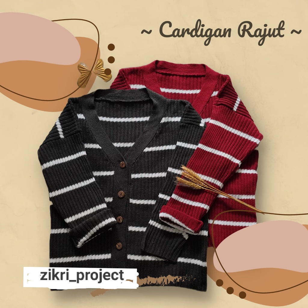 Cardigan rajut wanita/Cardigan garis-garis/Cardigan motif terbaru dan kekinian/cardigan kancing lima/ CARDIGAN Rajut Wanita Garis Stripe Outer Kardigan