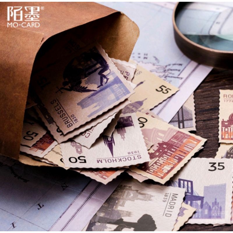 

1 kotak Sticker Vintage Disain Prangko Untuk Planner/Diary/Scrapbook