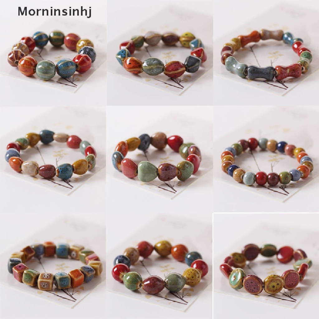 Mornin Gaya Etnik Fashion Glasir Keramik Manik-Manik Dainty Bracelets Strand Bracelet Multicolor Elastis Menyukai Hadiah 1buah id