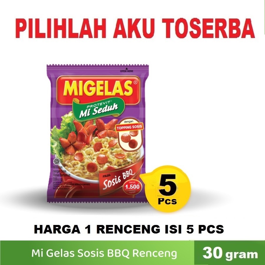 Mie Gelas Migelas Rasa Sosis BBQ @30 Gr - (HARGA 1 Renceng isi 5 Pcs)