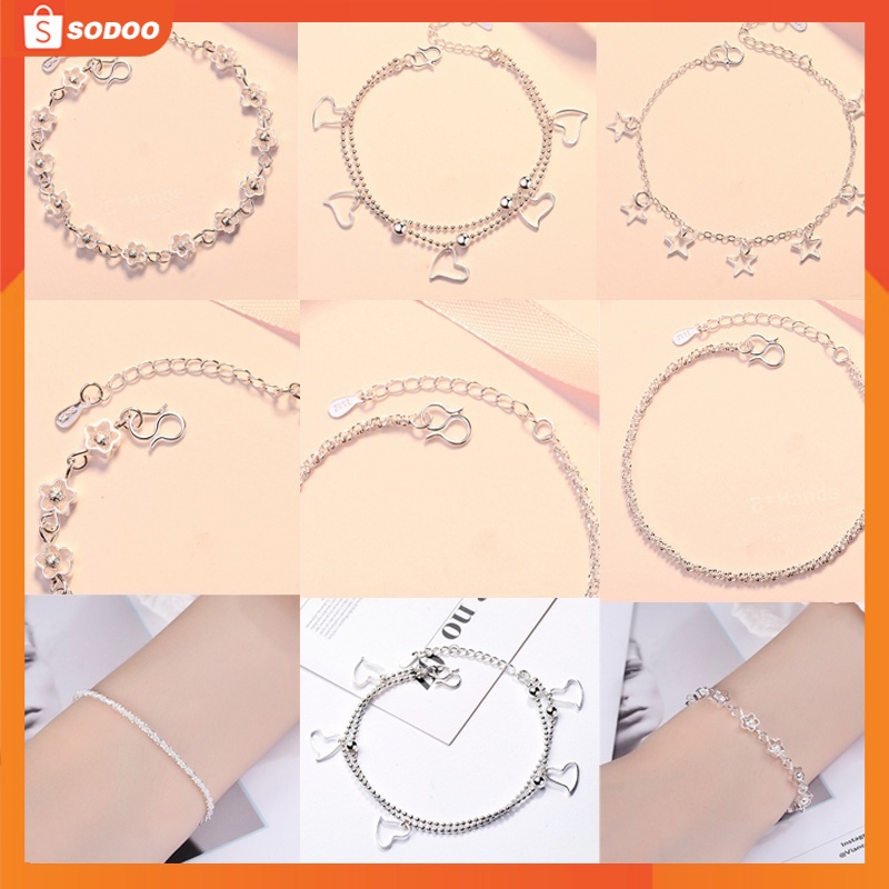COD Gelang Titaniun Perak Berbentuk Hati Rantai Gelang Tangan Wanita Bunga Bintang Liontin Korea Fashion Gelang Wanita-3