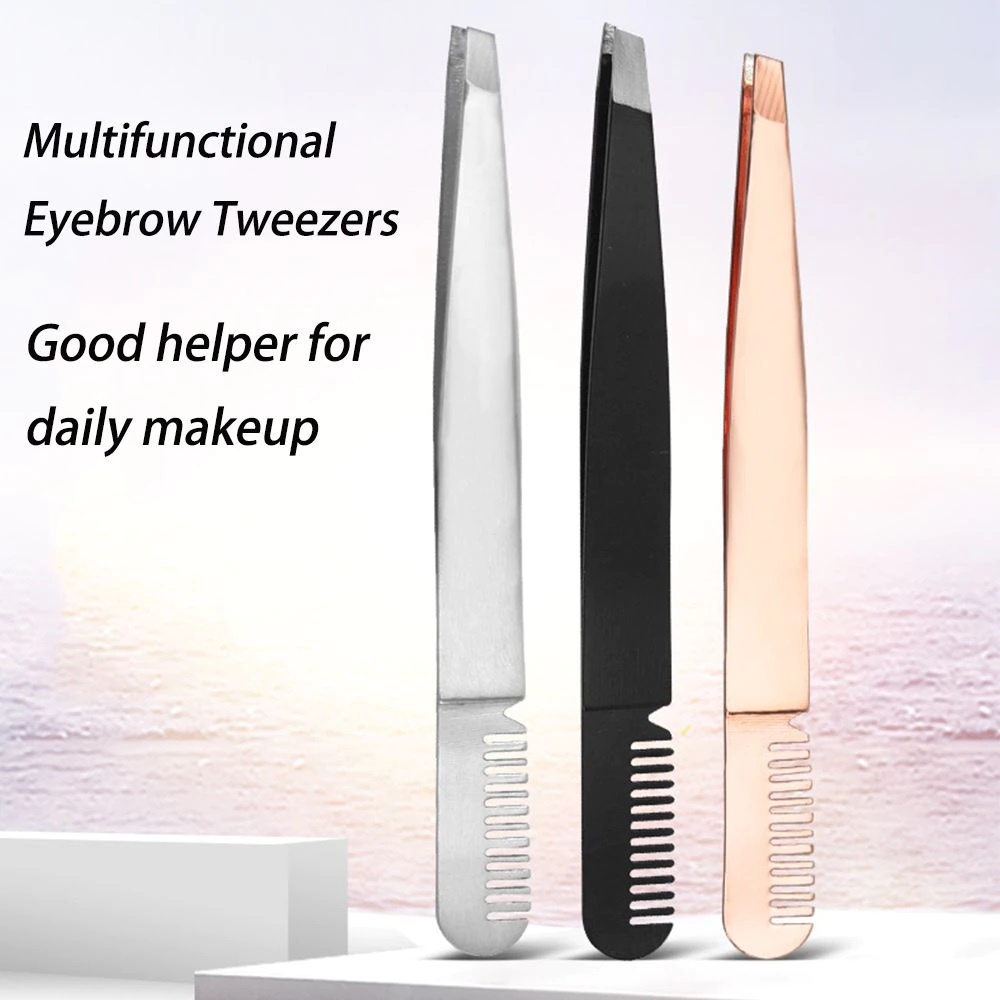 PINSET Alis 2in1 Penjepit BULUMATA DAN SISIR ALIS Eyelash Tweezers Stainless Steel False Eyelashes Makeup Volume Lashes Multifungsi Anti Karat F751
