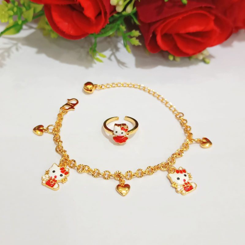 Gelang tangan lapis emas anak model hello kitty free cincin