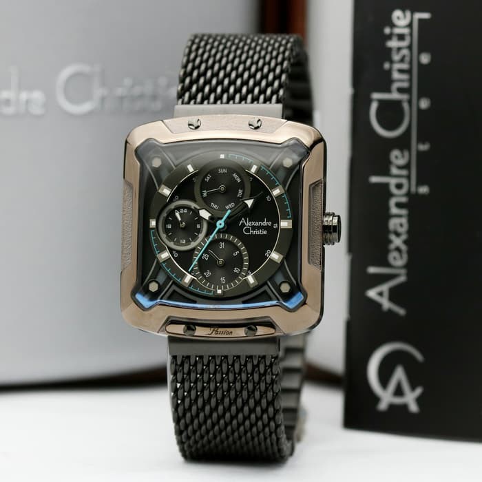JAM TANGAN WANITA ALEXANDRE CHRISTIE AC 3030 BLACK GREY LIST BLUE ORIGINAL