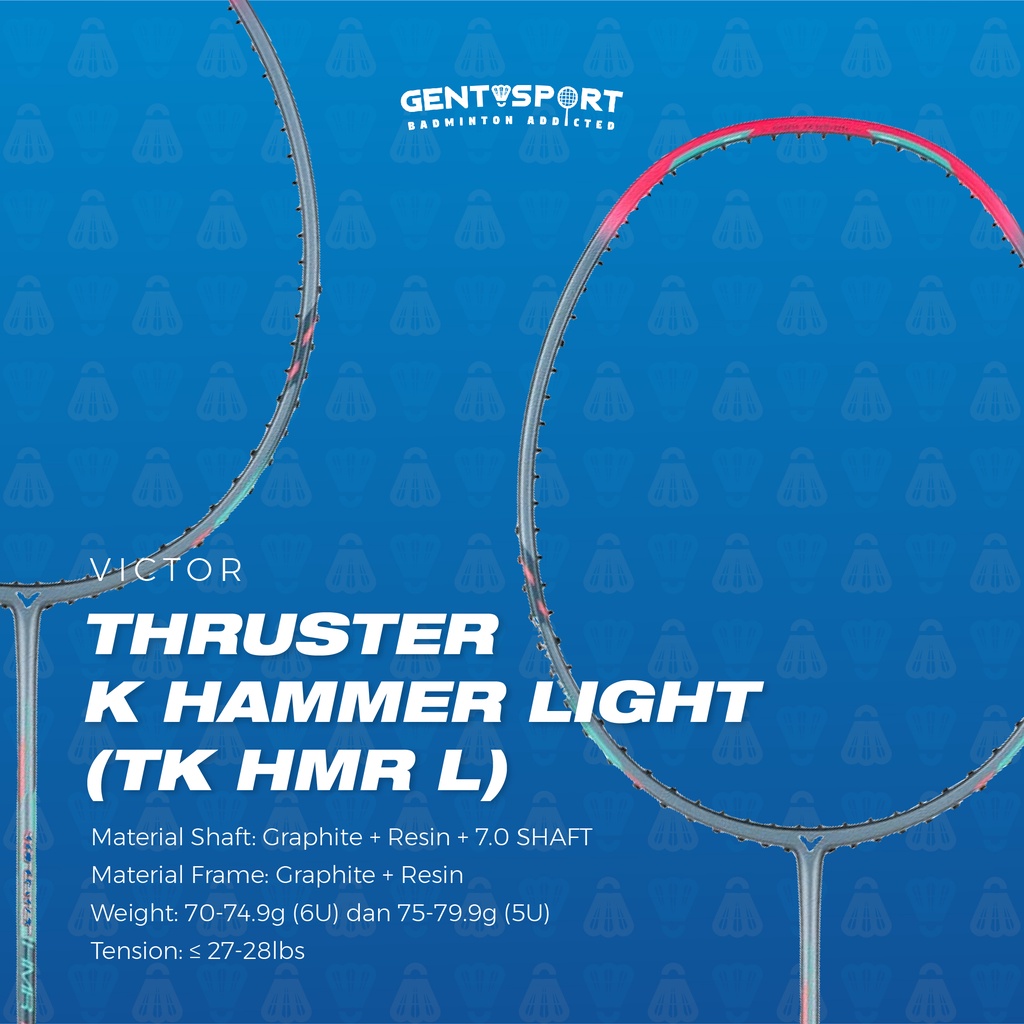 Victor Thruster K Hammer Light / TK HMR L U Aqua Blue Raket Badminton Original FREE Cover