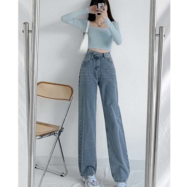 New Korean Style High Waist Jeans/Kasual Jeans Wanita /Straight Loose Celana Jins