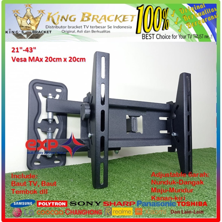 Bracket TV CHANGHONG 14 s/d 43 inch 6 ARAH FULL BESI SUPER KOKOH GARANSI 100% ORI