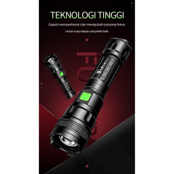 Anbolt Senter Super Terang Rechargeable ZOOM Rechargeable SUPER TERANG  LED Outdoor USB Rechargeable IPX4 tahan air kelas hidup Taktis Cahaya T6 18650 Battery