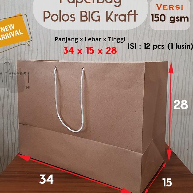 

Hot - Paper Bag/Tas Kertas Paperbag Polos Kraft Landscape 34 x 15 x28 150gsm ✔