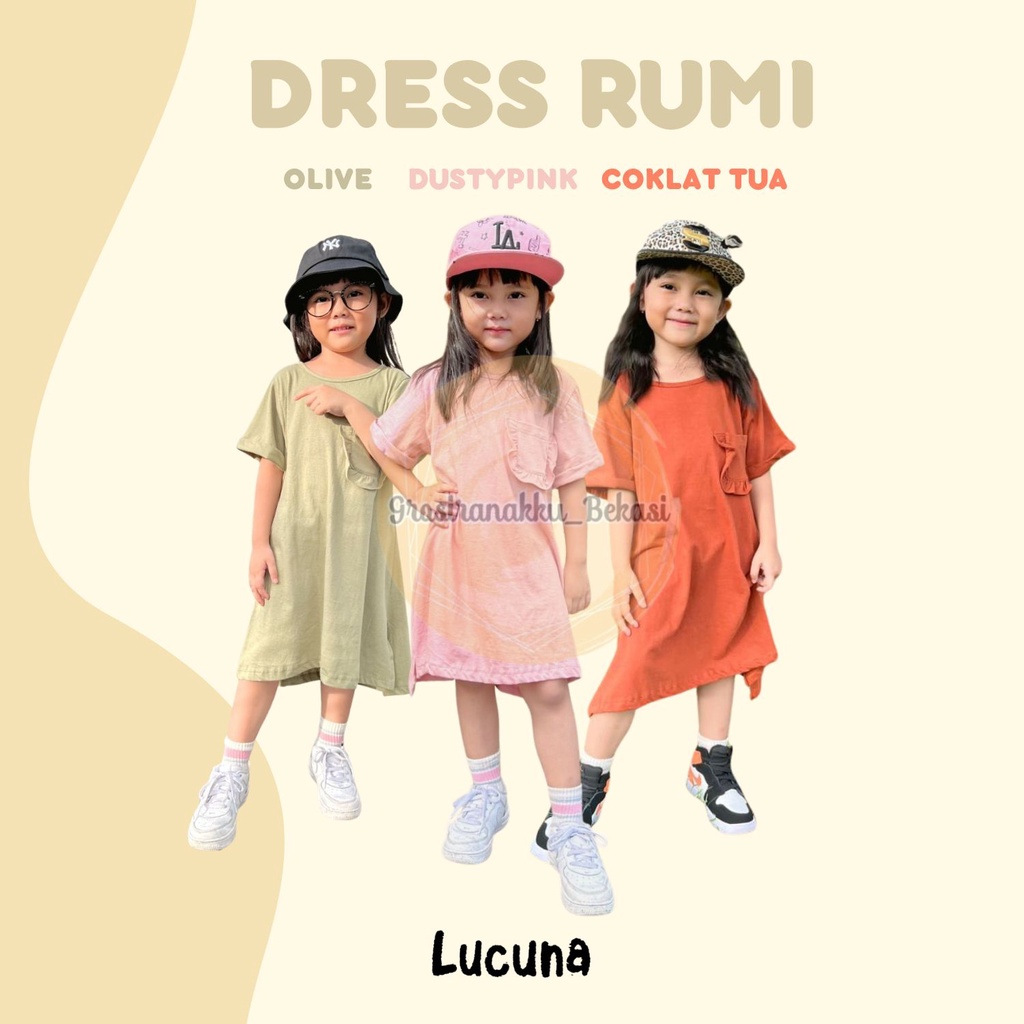 Dress Anak Oversize Saku Lucuna Rumi Mix Warna Size 1-5thn