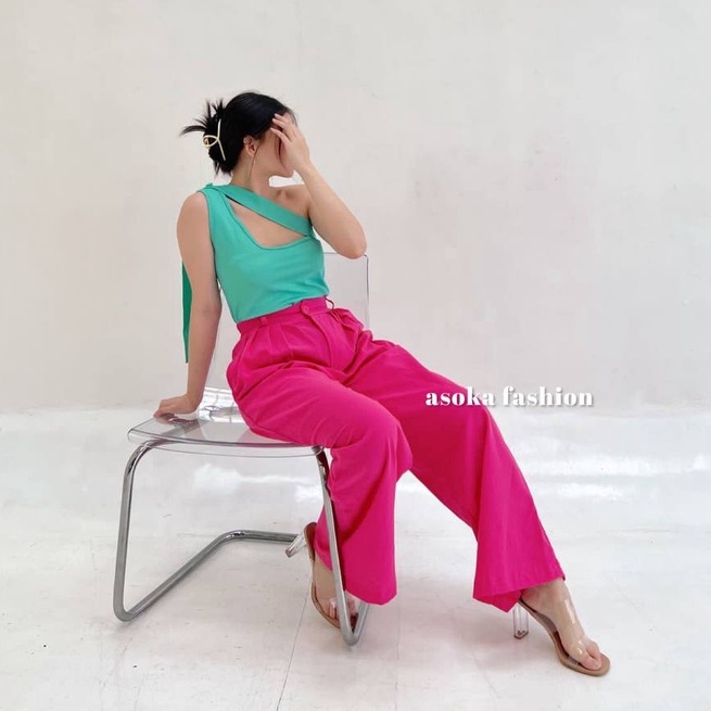 ASOKA Stormi Pants 2124 - Celana Kulot Linen - Celana Wanita Highwaist - POP COLORS