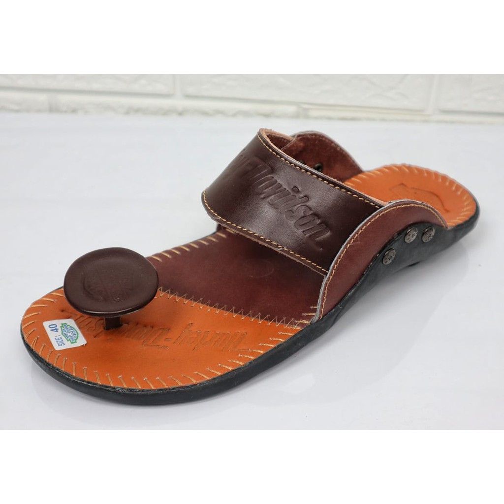 Terbaru Sandal Pria Kulit Sapi Asli Harley Davidson Real Leather Cow Sendal Jepit Jamur Casual Pria