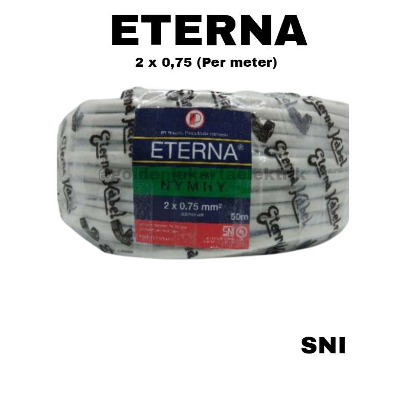 Kabel Listrik Eterna NYMHYO Kabel Serabut 2x0,75mm Tembaga Kuningan SNI (Permeter)