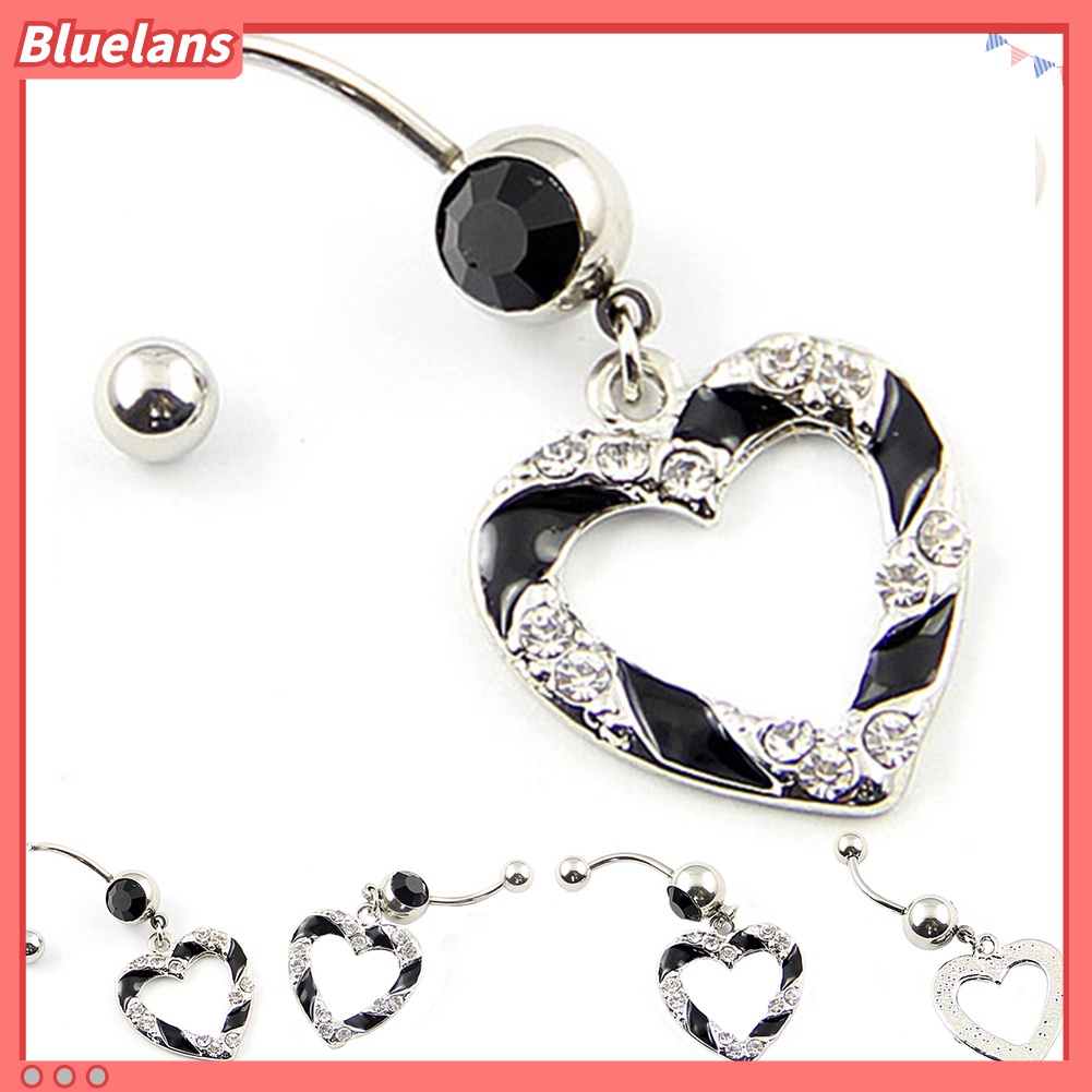 Cincin Tindik Pusar Model Menjuntai Bentuk Hati Aksen Berlian Imitasi Ukuran 1.6mm Untuk Wanita