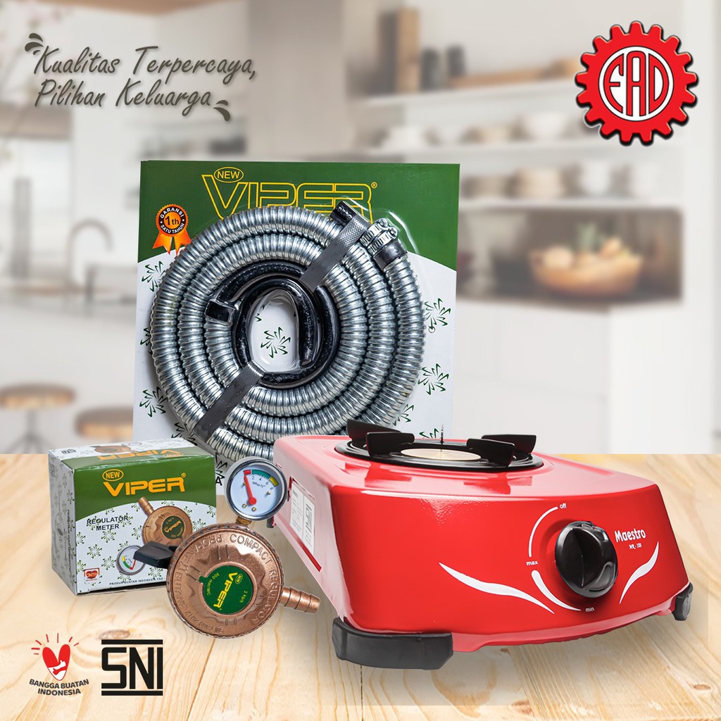 Paket Regulator Meter Viper & Selang Regulator Gas LPG Viper + Kompor Gas 1 Tungku Maestro MR100