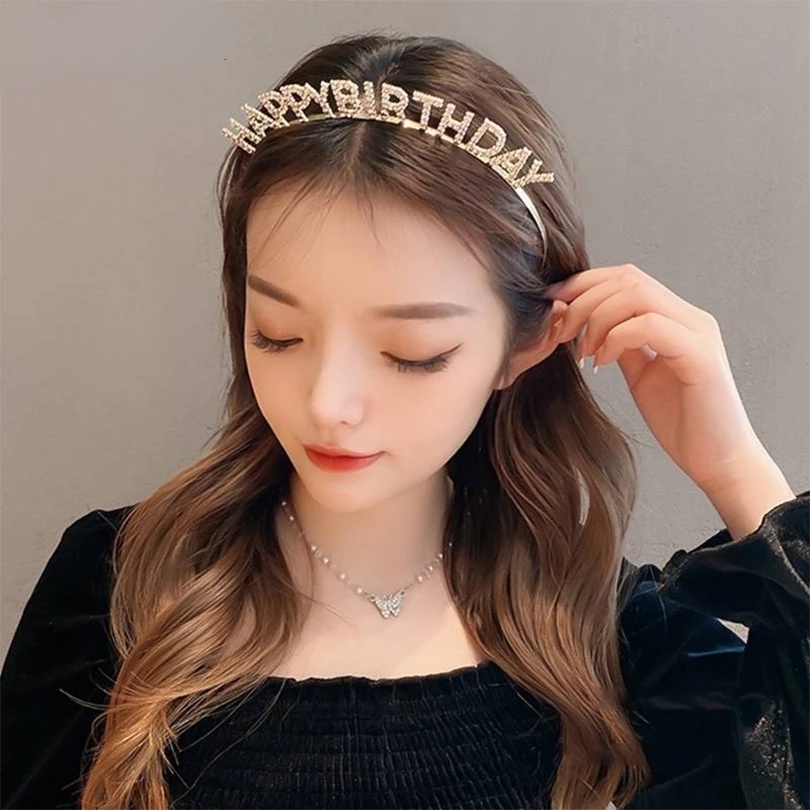 Bando Motif Tulisan Aksen Berlian Imitasi Bahan Alloy Untuk Aksesoris Rambut Wanita