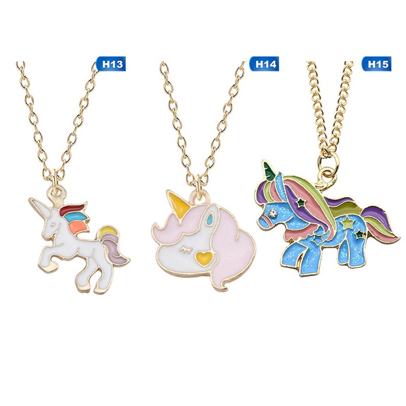 Kalung Rantai dengan Liontin Enamel Kuda Unicorn Variasi untuk Anak Perempuan