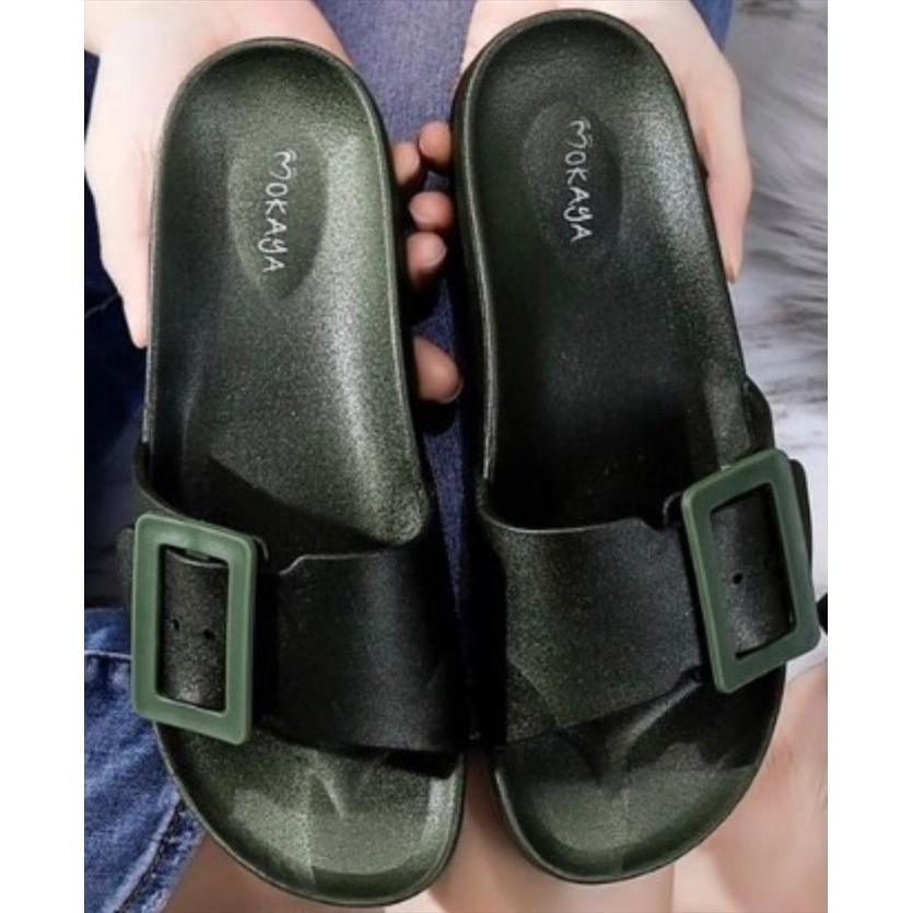 ( Best Seller ) Sandal Slop Jelly Wanita Gesper Besar Simple Pretty Casual Import Mokaya / Size 37-41 (8128-983)-hijau botol