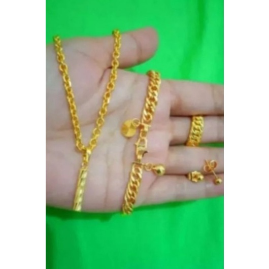 Satu Set Kalung Liontin Bambu Gelang Cincin Rantai Anting Tusuk Paling Laris