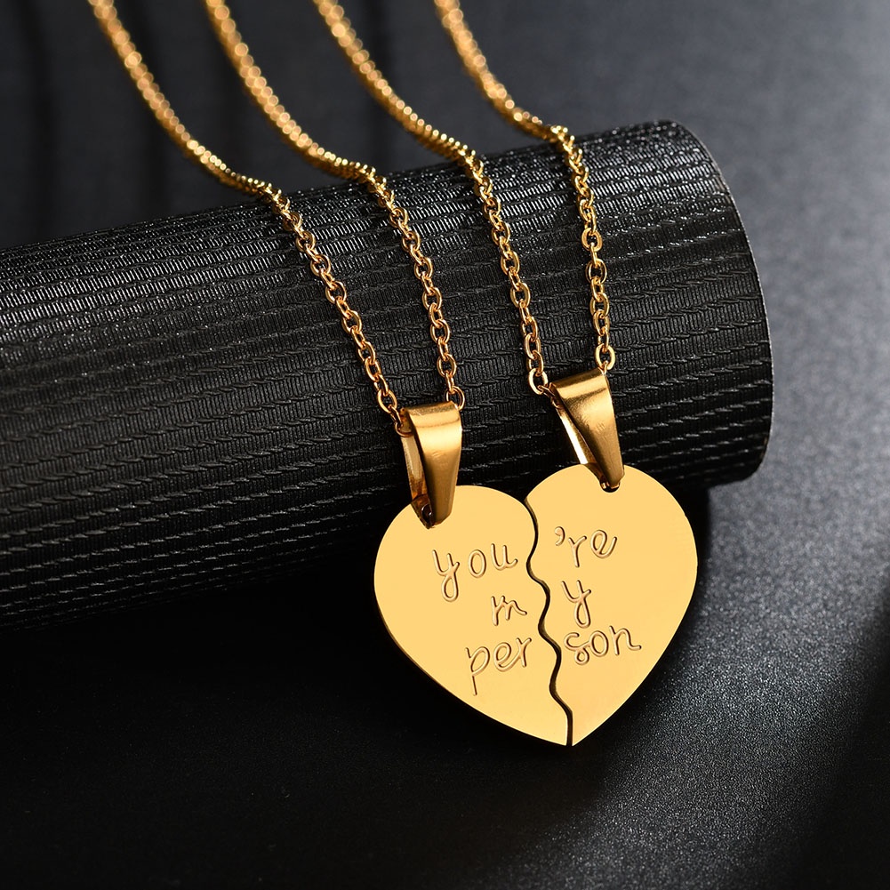 Hu Hu Hu Hu Hu Alat Bantu Pasang Kacamata♡ 2pcs Kalung Rantai Liontin Hati Motif Tulisan You Are My Person Untuk Pasanganpriawanita